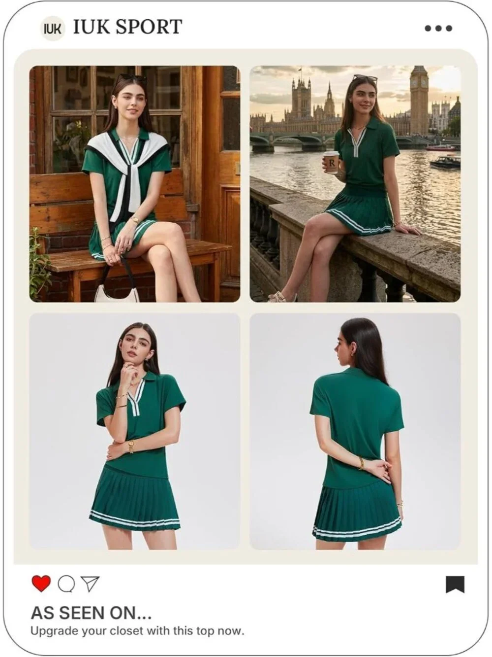 Women's Field Green 2 Piece Racer Back Tennis Skirts Tank Top Pull On Golf Dress